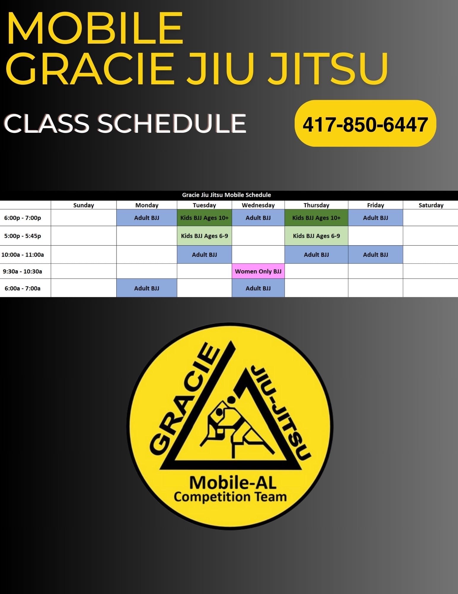 Class Schedule for Gracie Mobile